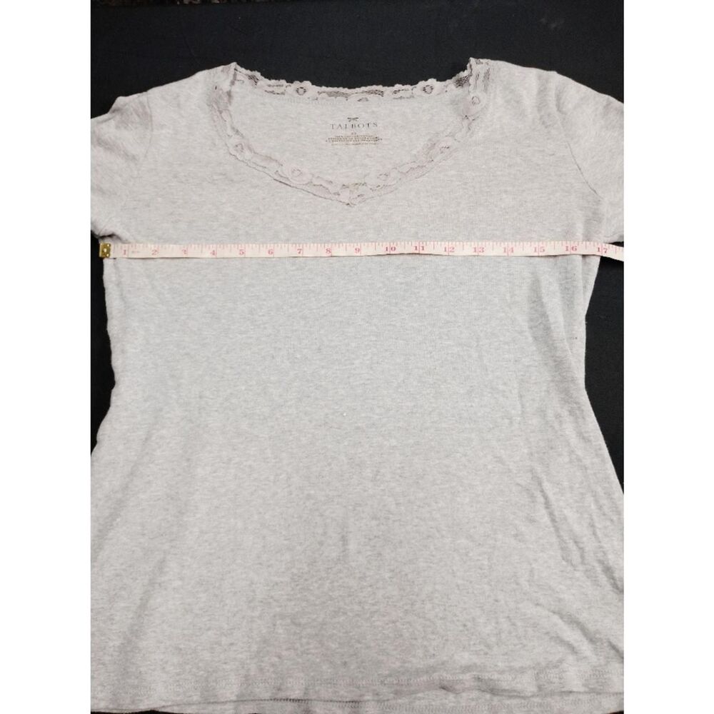 Talbots Light Gray Lace-Trim V-Neck Long Sleeve Top - Picture 4 of 6